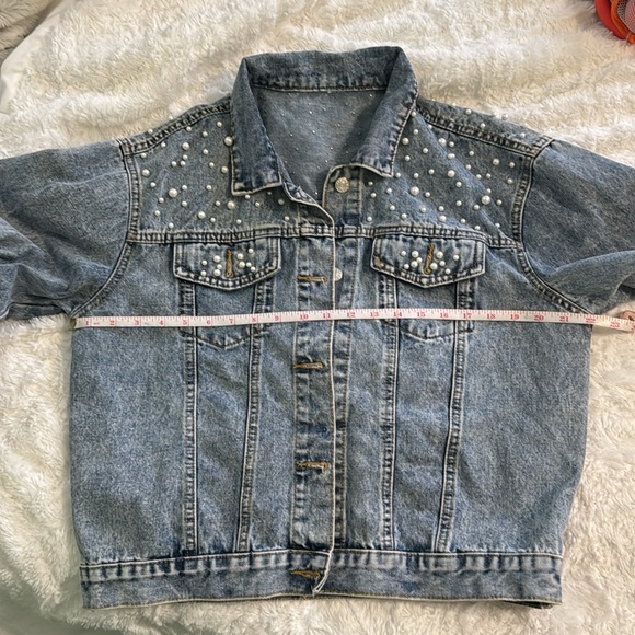 Denim Pearl-Studded Jacket - Picture 5 of 5